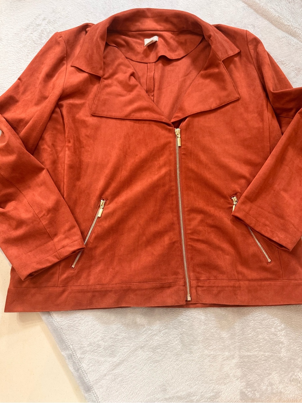 Chico’s Suede Burnt Orange Moto Jacket
